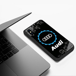 Чехол iPhone XS Max матовый Audi в стиле Top Gear со следами шин на фоне, цвет: 3D-черный — фото 2