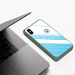 Чехол iPhone XS Max матовый Манчестер сити голубые полоски, цвет: 3D-темно-зеленый — фото 2