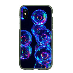 Чехол iPhone XS Max матовый Неоновые сюрреалистичные пузыри - Синий, цвет: 3D-темно-зеленый