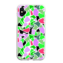 Чехол iPhone XS Max матовый Abstract pattern green pink spots, цвет: 3D-белый