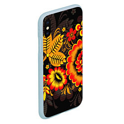 Чехол iPhone XS Max матовый Хохломская Роспись Цветы На Тёмном Фоне, цвет: 3D-голубой — фото 2