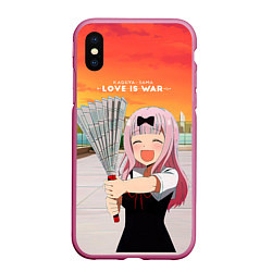 Чехол iPhone XS Max матовый Love is war Госпожа Кагуя, цвет: 3D-малиновый