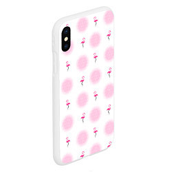Чехол iPhone XS Max матовый Фламинго и круги на белом фоне, цвет: 3D-белый — фото 2