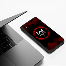 Чехол iPhone XS Max матовый Символ Watch Dogs и краска вокруг на темном фоне, цвет: 3D-черный — фото 2