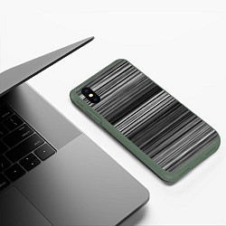 Чехол iPhone XS Max матовый Black and white thin stripes Тонкие полосы, цвет: 3D-темно-зеленый — фото 2