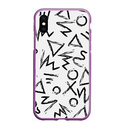 Чехол iPhone XS Max матовый Крестики, Нолики и Треугольники Нарисованные Кисть, цвет: 3D-фиолетовый