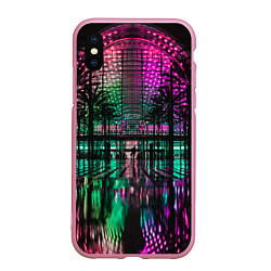 Чехол iPhone XS Max матовый Неоновое здание ночью - Розовый, цвет: 3D-розовый