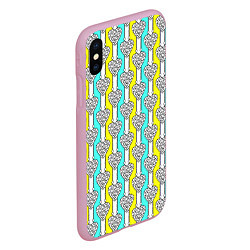 Чехол iPhone XS Max матовый Striped multicolored pattern with hearts, цвет: 3D-розовый — фото 2