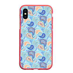 Чехол iPhone XS Max матовый Турецкий огурец Turkish cucumber blue pattern, цвет: 3D-красный