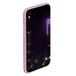 Чехол iPhone XS Max матовый Неоновые высотки в городе - Фиолетовый, цвет: 3D-розовый — фото 2