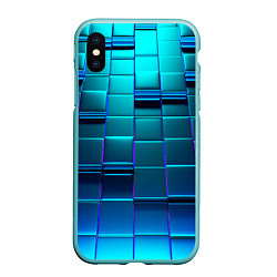 Чехол iPhone XS Max матовый BLUE SQUARES, цвет: 3D-мятный