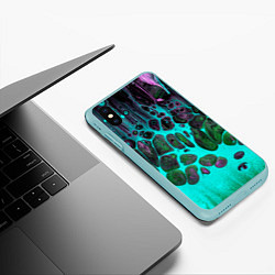Чехол iPhone XS Max матовый Неоновый песок и камни - Голубой, цвет: 3D-мятный — фото 2