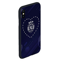 Чехол iPhone XS Max матовый Лого Sporting в сердечке на фоне мячей, цвет: 3D-черный — фото 2