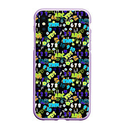 Чехол iPhone XS Max матовый Multicolored alphabet and numbers, цвет: 3D-сиреневый