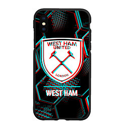 Чехол iPhone XS Max матовый West Ham FC в стиле Glitch на темном фоне, цвет: 3D-черный