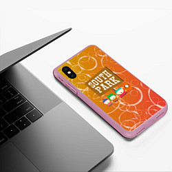 Чехол iPhone XS Max матовый Южный Парк - на фоне кружков, цвет: 3D-розовый — фото 2