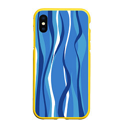 Чехол iPhone XS Max матовый Синие и белые волны, цвет: 3D-желтый