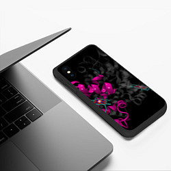 Чехол iPhone XS Max матовый Абстрактные 3D молекулы и соединения - Розовый, цвет: 3D-черный — фото 2