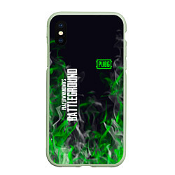 Чехол iPhone XS Max матовый Pubg - зелёное пламя, цвет: 3D-салатовый
