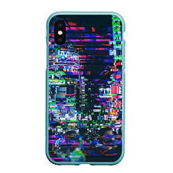Чехол iPhone XS Max матовый Ночной город - glitch, цвет: 3D-мятный