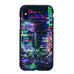 Чехол iPhone XS Max матовый Ночной город - glitch, цвет: 3D-черный