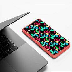 Чехол iPhone XS Max матовый Геометрические фигуры темная текстура, цвет: 3D-красный — фото 2
