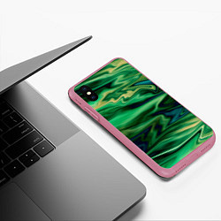 Чехол iPhone XS Max матовый Абстрактный узор в зеленых тонах, цвет: 3D-малиновый — фото 2