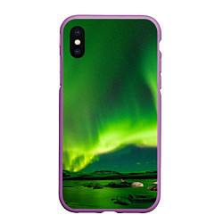 Чехол iPhone XS Max матовый Абстрактное полярное сияние - Зелёный, цвет: 3D-фиолетовый