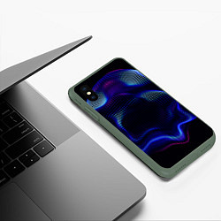 Чехол iPhone XS Max матовый Неоновый фрактал - абстракция, цвет: 3D-темно-зеленый — фото 2