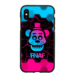 Чехол iPhone XS Max матовый FNAF мишка - neon gradient, цвет: 3D-черный