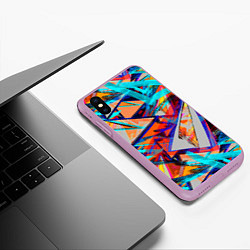 Чехол iPhone XS Max матовый Яркий неоновый абстрактный узор, цвет: 3D-сиреневый — фото 2