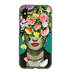Чехол iPhone XS Max матовый Фрида Кало - Арт Портрет, цвет: 3D-темно-зеленый