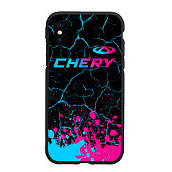 Чехол iPhone XS Max матовый Chery - neon gradient: символ сверху, цвет: 3D-черный