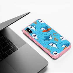 Чехол iPhone XS Max матовый Прикольные акулята - паттерн, цвет: 3D-баблгам — фото 2