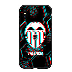 Чехол iPhone XS Max матовый Valencia FC в стиле glitch на темном фоне, цвет: 3D-черный