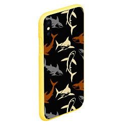 Чехол iPhone XS Max матовый Стая акул - паттерн - ночной океан, цвет: 3D-желтый — фото 2