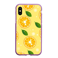Чехол iPhone XS Max матовый Сочные апельсины в разрезе, цвет: 3D-фиолетовый