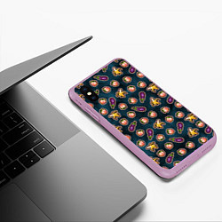 Чехол iPhone XS Max матовый Баклажаны персики бананы паттерн, цвет: 3D-сиреневый — фото 2