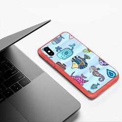 Чехол iPhone XS Max матовый Кит, черепаха, акула и другие обитатели океана, цвет: 3D-красный — фото 2