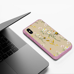 Чехол iPhone XS Max матовый Нарисованные Цветы Ромашки и Пчёлы, цвет: 3D-розовый — фото 2