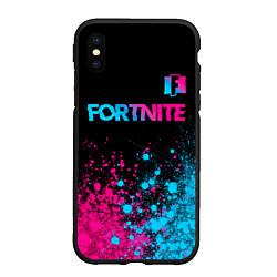 Чехол iPhone XS Max матовый Fortnite - neon gradient: символ сверху, цвет: 3D-черный