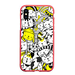 Чехол iPhone XS Max матовый Милые Чёрные и Жёлтые Коты, цвет: 3D-красный