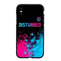 Чехол iPhone XS Max матовый Disturbed - neon gradient: символ сверху, цвет: 3D-черный