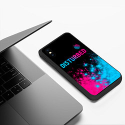 Чехол iPhone XS Max матовый Disturbed - neon gradient: символ сверху, цвет: 3D-черный — фото 2