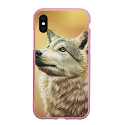 Чехол iPhone XS Max матовый Спокойный волк, цвет: 3D-розовый