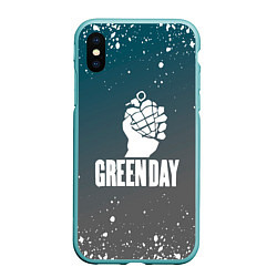 Чехол iPhone XS Max матовый Green day - брызги, цвет: 3D-мятный