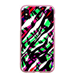 Чехол iPhone XS Max матовый Разноцветная Зебра, цвет: 3D-розовый