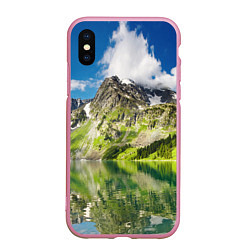 Чехол iPhone XS Max матовый Живописное горное озеро, цвет: 3D-розовый