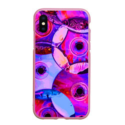 Чехол iPhone XS Max матовый Диски CD - паттерн, цвет: 3D-розовый