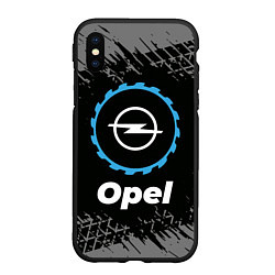 Чехол iPhone XS Max матовый Opel в стиле Top Gear со следами шин на фоне, цвет: 3D-черный